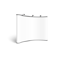 Mockup of blank white concave exhibition stand with spotlights realistic style