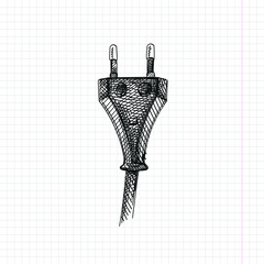 Hand-drawn sketch of Type C plug. Electrical tool for energy. Tool for connection. Power and energy connection. Instruments for Electric Power	