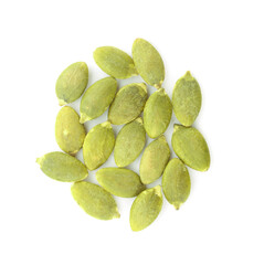 pumpkin seeds on white background.