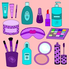 illustration of a set of cosmetics for home care