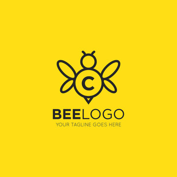 initial c letter bee logo vector illustration design template