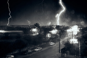 Lightning over city