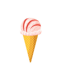 Strawberry ice cream cone. Design template for AD, promo, menu, flyer. Vector illustration cartoon icon isolated on white background.