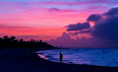 Beach of Varadero at sunset. Baradero, Cuba.