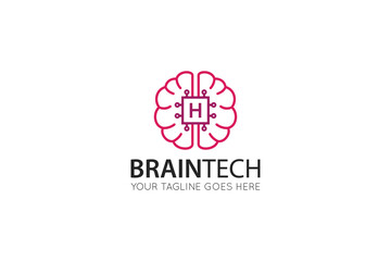 Fototapeta premium initial leter h brain logo and icon vector illustration design template