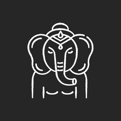 Fototapeta na wymiar Ganesha chalk white icon on black background. Supreme deity in Hindu pantheon. Indian religion. Ancient tradition. Remover of obstacles. Religious symbol. God of beginnings. Isolated vector chalkboard