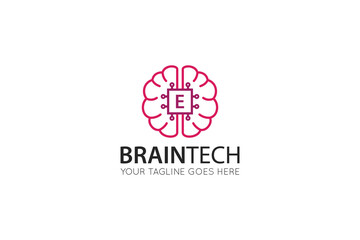 initial leter e brain logo and icon vector illustration design template