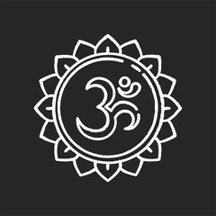 Om chalk white icon on black background. Aum visual representation. Sacred syllable. Sound of universe. Spiritual symbol in Hinduism. Indian religion. Divine energy. Isolated vector chalkboard