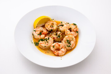 Garlic lemon shrimp with red chili and parsley