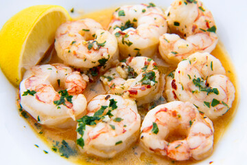 Garlic lemon shrimp with red chili and parsley