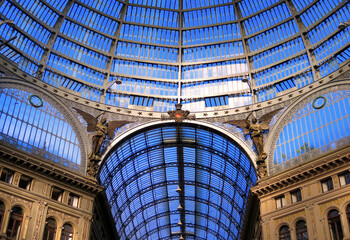 interior architectural details of Umberto I gallery in Naples, Italy. It is a public shopping gallery built in 1887-1891.classic liberty architecture and old buildings in Napoli