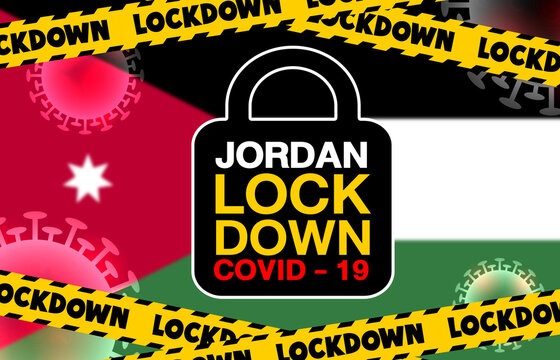 Jordan Lockdown for Coronavirus Outbreak quarantine. Covid-19 Pandemic Crisis Emergency.Background concept A blurred image of Jordan flag and lock symbol for design