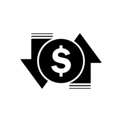 Dollar decrease icon. Money symbol with arrow fall down. Cost reduction icon. Vector illustration.