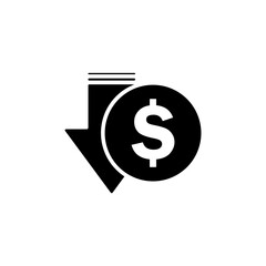 Fototapeta premium Dollar decrease icon. Money symbol with arrow fall down. Cost reduction icon. Vector illustration.