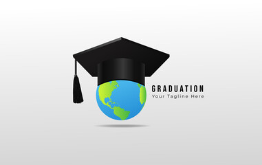 graduation cap with globe isolated on white background, vector illustration