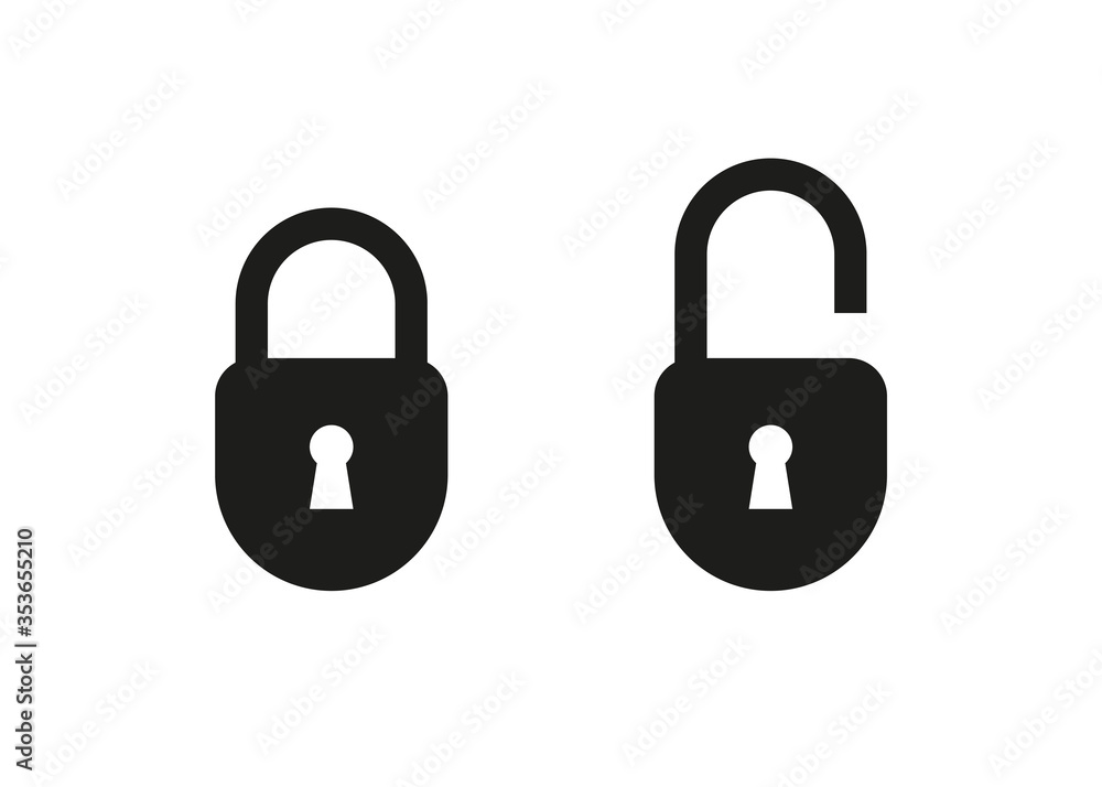 Poster lock icon set, vector isolated button in flat