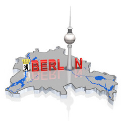 3d Landkarte Berlin mit Fernsehturm symbolisch, freigestellt