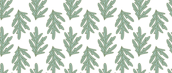 Obraz premium Green leaves seamless background on white background. Vector illustration.