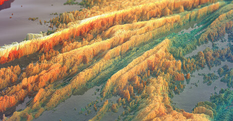 Abstract fantasy landscape made from elevation cubes