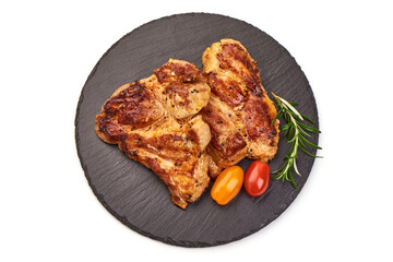 Grilled barbecue steak, isolated on white background