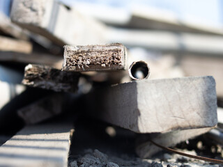 set of stacked debris of wood and metal