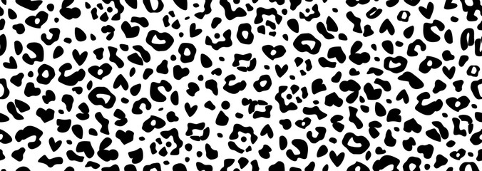 Cotton fabric Seamless pattern of snow leopard skin pattern with little hearts. Minimal black artistic spots isolated on white background. Abstract wild fabric print. Digital motif wallpaper. Cheetah modern poster