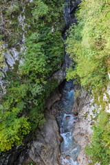 Fototapeta na wymiar Koritnica gorge in Loska Koritnica valley in Triglav national park and Julian alps in Primorska, Slovenia.