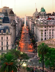 Fototapete Rund Aerial view of Obelisk and North Diagonal Avenue, at twilight. Buenos Aires, Argentina © Bernardo Galmarini