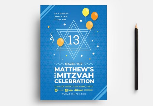 Simple Bar Mitzvah Flyer Layout with Star of David Illustration