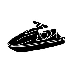 Vector illustration of a water scooter silhouette isolated on white background. Hand drawn black icon.