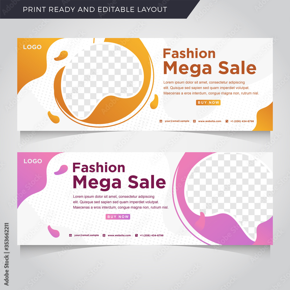 Poster set of editable fashion mega sale banner template.. yellow and pink background color with stripe lin