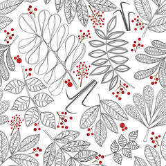 Fall leaves with rowan branch seamless pattern. Textile print