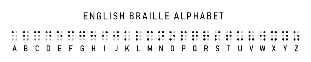 Vector braille alphabet letters in a row. Braille is a tactile writing system used by blind or visually impaired people. 