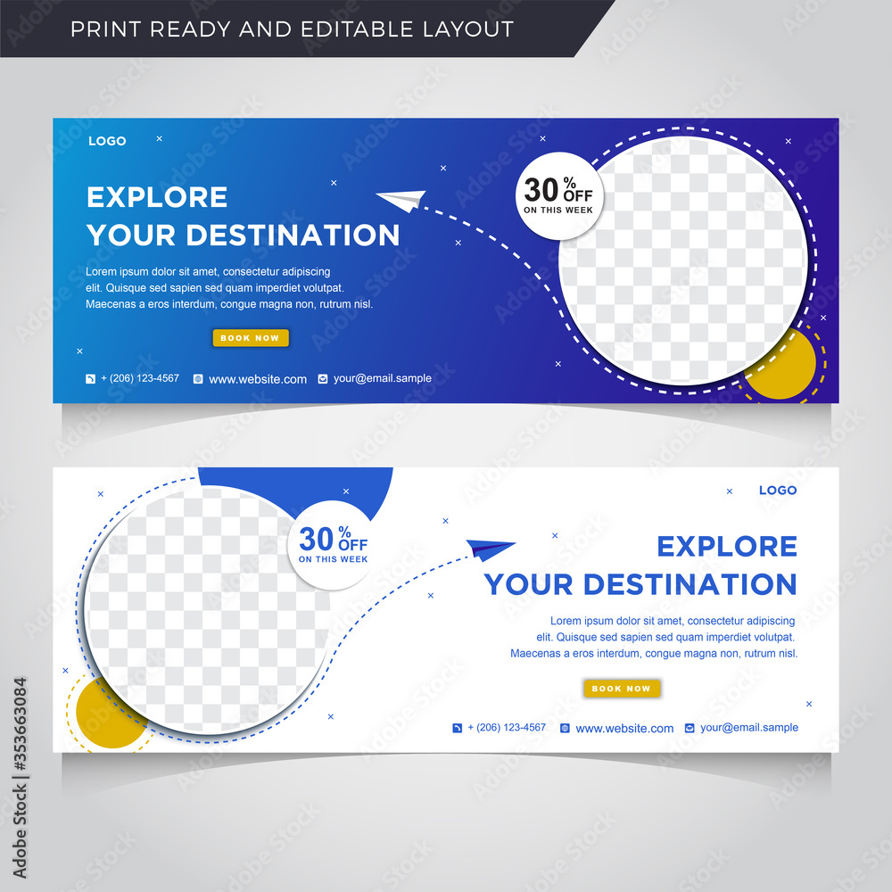 Poster set of editable travel banner template. dark and light background color with stripe line shape. suit