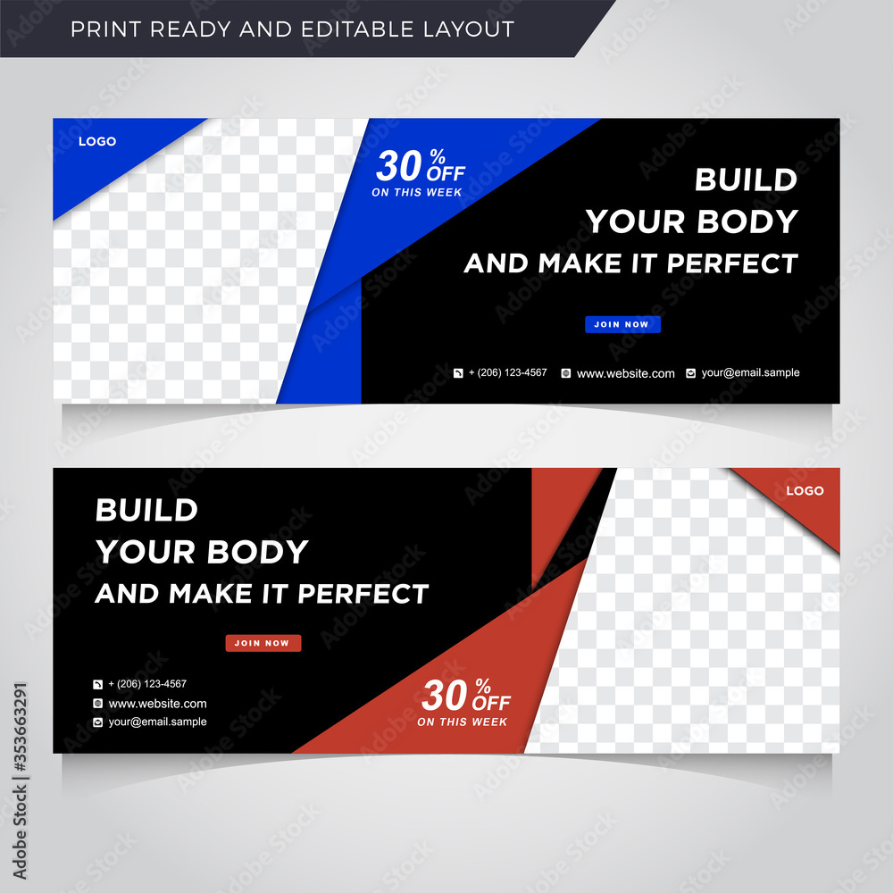 Poster set of editable minimal banner template. blue and red background color with stripe line shape. suita