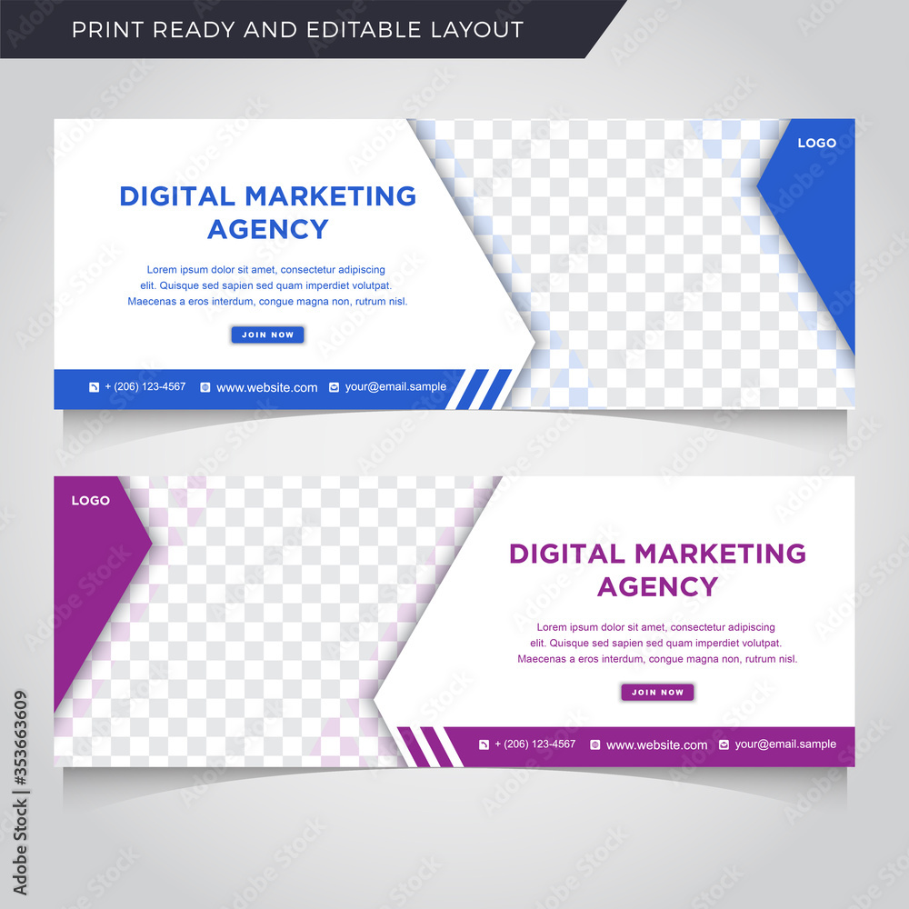 Poster set of editable minimal banner template. blue and purple background color with stripe line shape. su