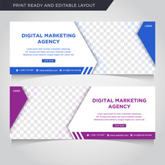 Set of Editable minimal banner template. blue and purple background color with stripe line shape. Suitable for social media post and web internet ads. Vector illustration with photo ads