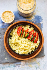 Indian parboiled rice with vegetables.