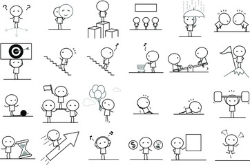 Set of Cartoon simple outline variety action in Business concept for vector graphic design