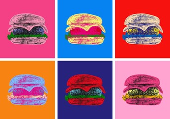 Set Burger Illustration Pop Art Style. artificial