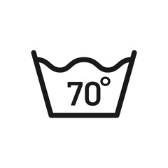 Wash at 70 degree icon. Water temperature 70C vector sign. Wash temperature 70. Laundry icon isolated on white background. 