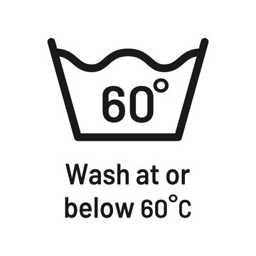 Wash at 60 degree icon. Water temperature 60C vector sign. Wash temperature 60. Laundry icon isolated on white background.