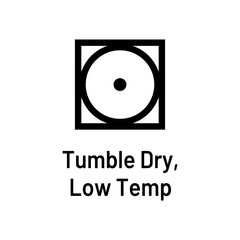 Laundry icon with text isolated on white background. Tumble dry normal low heat temperature  symbol.   Washing sign.