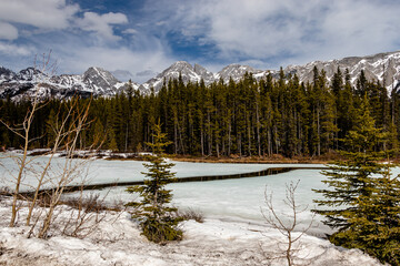 Water showing through Upper Lake. Peter Lougheed Provincial Park,  Alberta, Canada