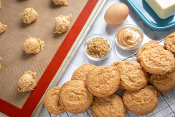 Arrangement of peanut butter cookie ingredients