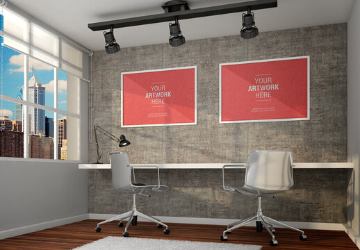 Framed Posters in Design Office Mockup