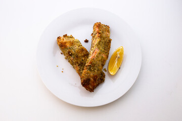Lemon Herb Marinate Salmon covered Breadcrumb