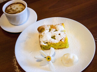 Dessert with ice cream and coffee