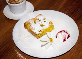 Dessert with ice cream and coffee