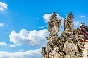 Statues of John of Matha, Felix of Valois and Saint Ivan on Charles Bridge in Prague